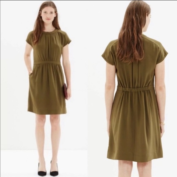 Madewell Dresses & Skirts - Madewell Silk Moonset Dress in Olive Green Sz 2
